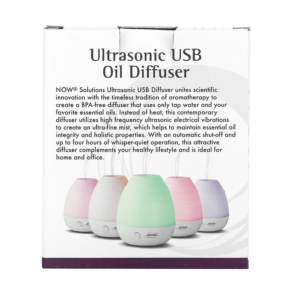 NOW Essential Oils, Ultrasonic USB Aromatherapy Oil Diffuser, Extremely Quiet, Heat Free, and Easy to Clean, Color Changing LED Diffuser - Bloom Concept