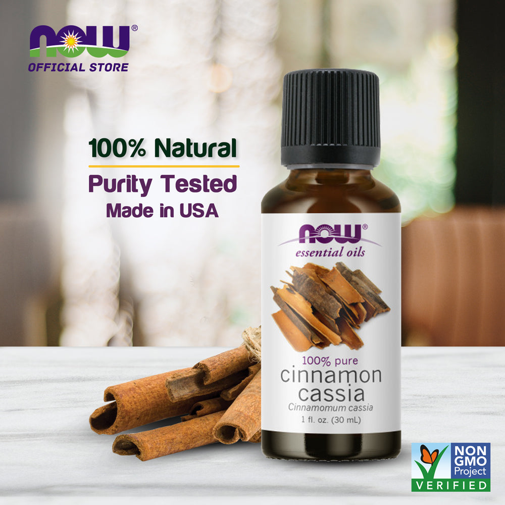 NOW FOODS Essential Oils, Cinnamon Cassia Oil, Warming Aromatherapy Scent, Steam Distilled, 100% Pure, Vegan, Child Resistant Cap, 1-Ounce (30 ml) - Bloom Concept