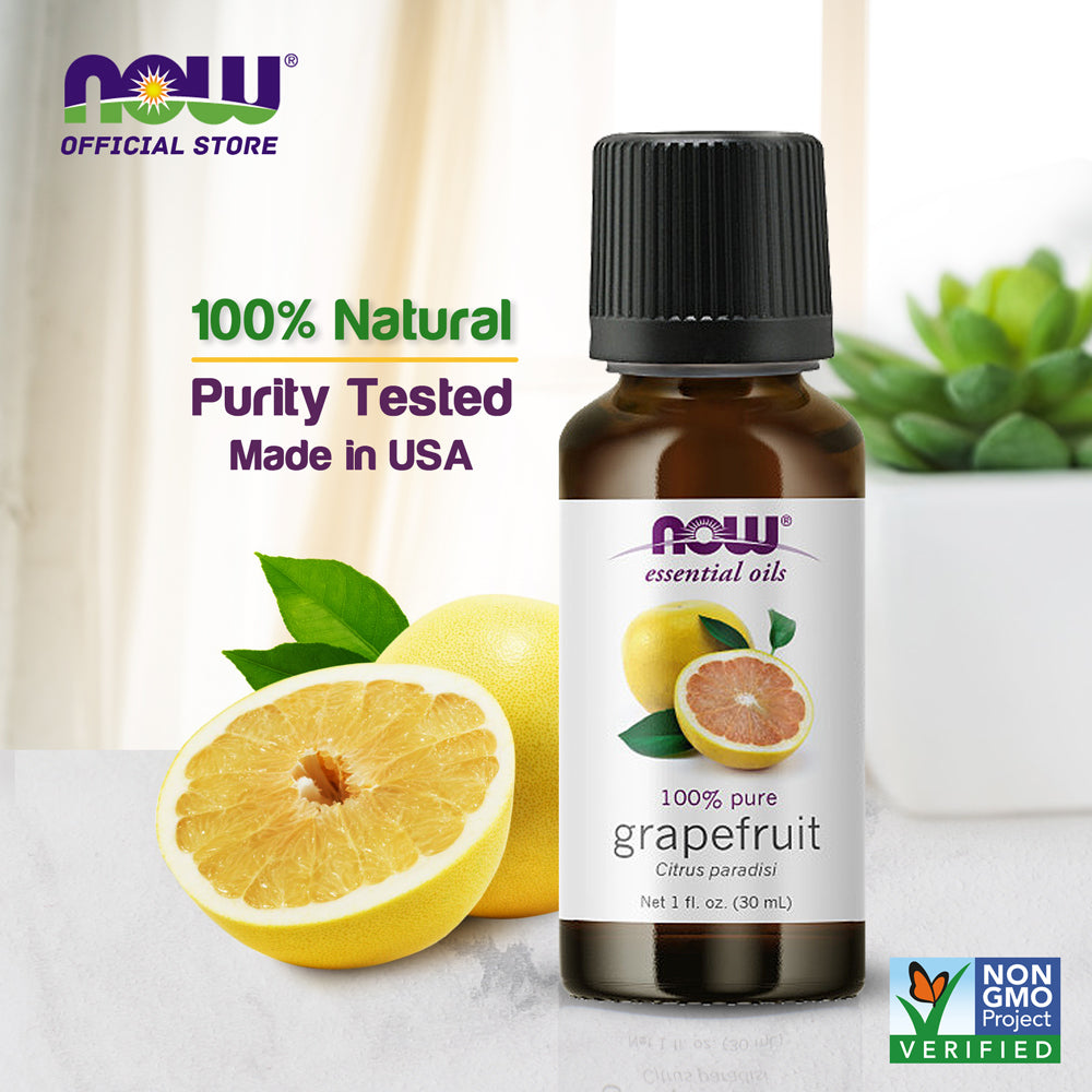 NOW Essential Oils, Grapefruit Oil, Sweet Citrus Aromatherapy Scent, Cold Pressed, 100% Pure, Vegan, Child Resistant Cap, 1-Ounce (30ml) - Bloom Concept