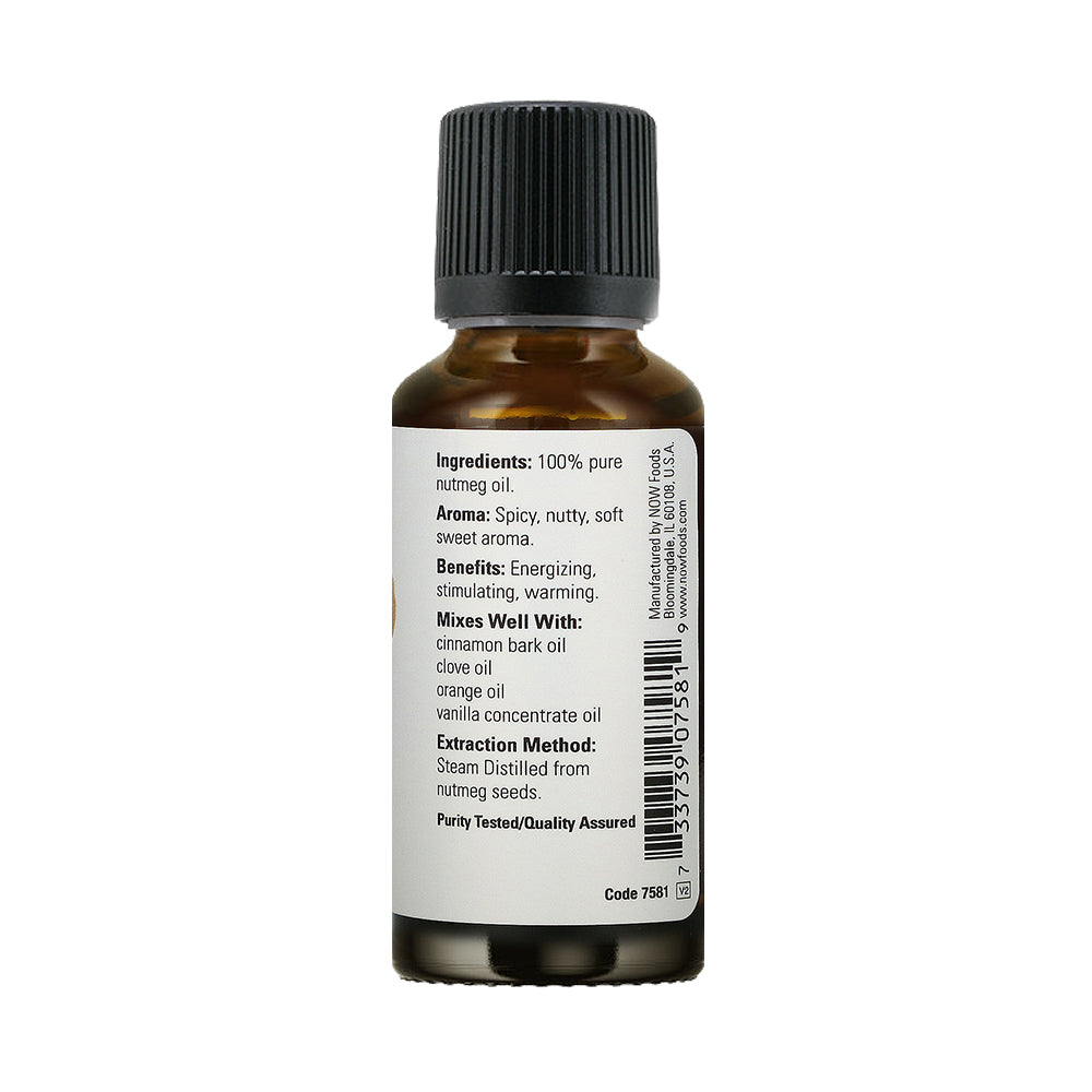 NOW Essential Oils, Nutmeg Oil, Energizing Aromatherapy Scent, Steam Distilled, 100% Pure, Vegan, Child Resistant Cap, 1-Ounce (30ml) Essential oils NOW Foods USA