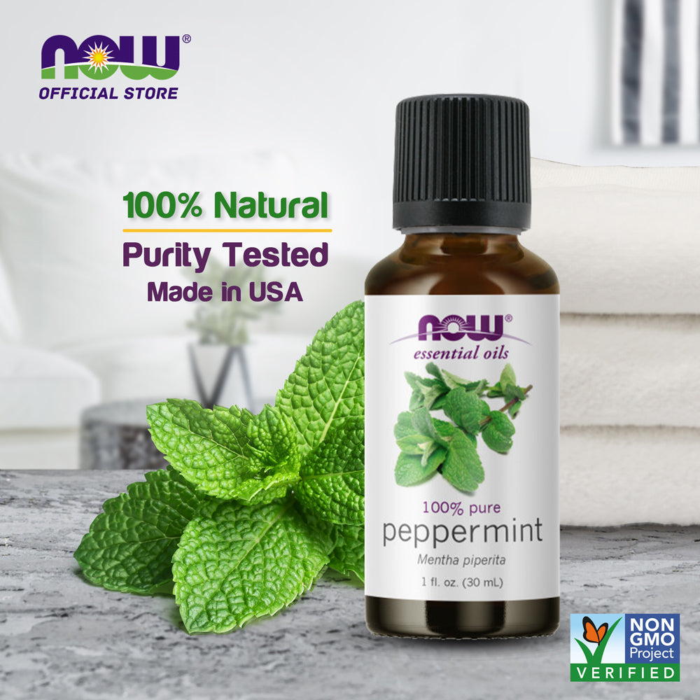 NOW FOODS Essential Oils, Peppermint Oil, Invigorating Aromatherapy Scent, Steam Distilled, 100% Pure, Vegan, Child Resistant Cap, 1-Ounce (30 ml) - Bloom Concept