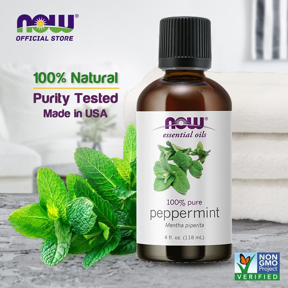 NOW FOODS Essential Oils, Peppermint Oil, Invigorating Aromatherapy Scent, Steam Distilled, 100% Pure, Vegan, Child Resistant Cap, 4-Ounce (118ml) Essential oils NOW Foods USA