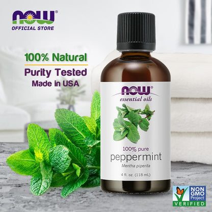 NOW FOODS Essential Oils, Peppermint Oil, Invigorating Aromatherapy Scent, Steam Distilled, 100% Pure, Vegan, Child Resistant Cap, 4-Ounce (118ml) Essential oils NOW Foods USA