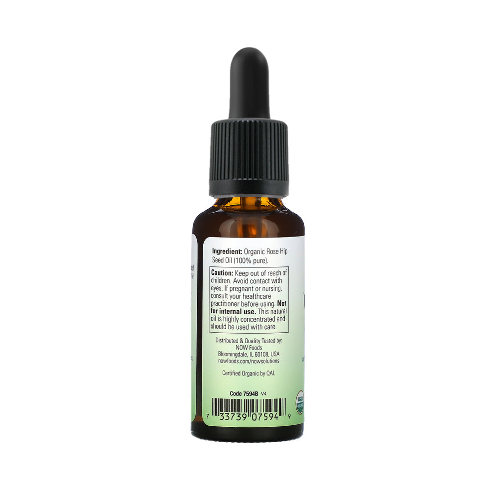 NOW Solutions, Organic Rose Hip Seed Oil, Certified Organic and 100% Pure, For Facial Care, Expeller Pressed, Vegan, Child Resistant Euro Dropper, 1-Ounce (30 ml) - Bloom Concept