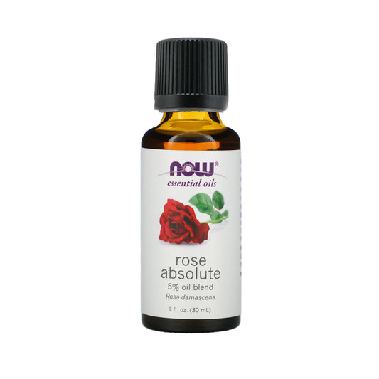 NOW Essential Oils, Rose Absolute, 5% Blend of Pure Rose Absolute Oil in Pure Jojoba Oil, Romantic Aromatherapy Scent, Vegan, Child Resistant Cap, 1-Ounce (30 ml) - Bloom Concept