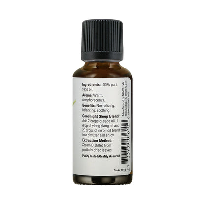 NOW Essential Oils, Sage Oil, Normalizing Aromatherapy Scent, Steam Distilled, 100% Pure, Vegan, Child Resistant Cap, 1-Ounce (30ml) Essential oils NOW Foods USA
