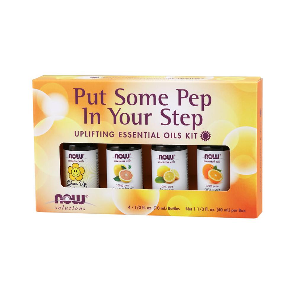 NOW Put Some Pep in Your Step Uplifting Aromatherapy Kit, 4x10ml Incl Orange Oil, Lemon Oil, Grapefruit Oil and Cheer Up Buttercup Oil Blend Essential oils NOW Foods USA