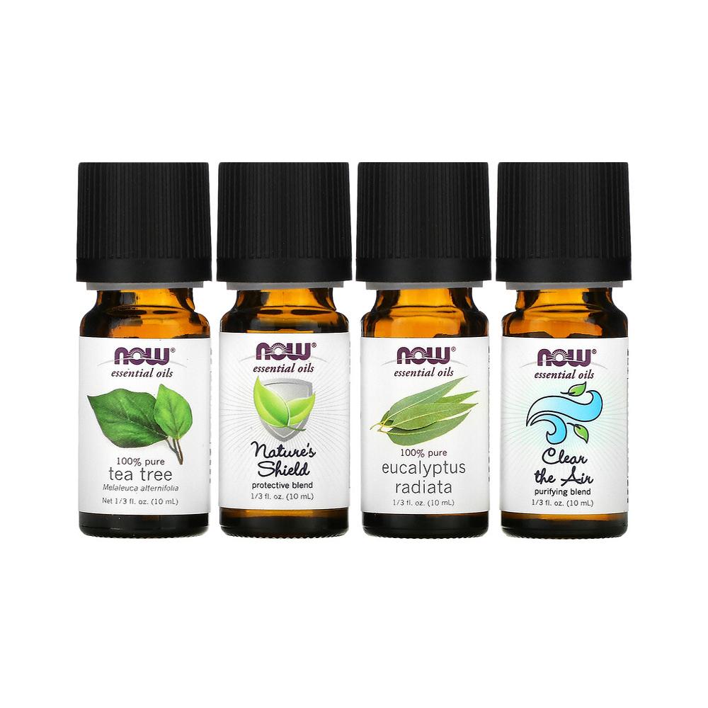 (Best by 04/24) NOW Seasonal Changes Balancing Aromatherapy Kit, 4x10ml Incl Tea Tree, Eucalyptus Radiata, Clear the Air and Nature's Shield Oil Blend - Bloom Concept