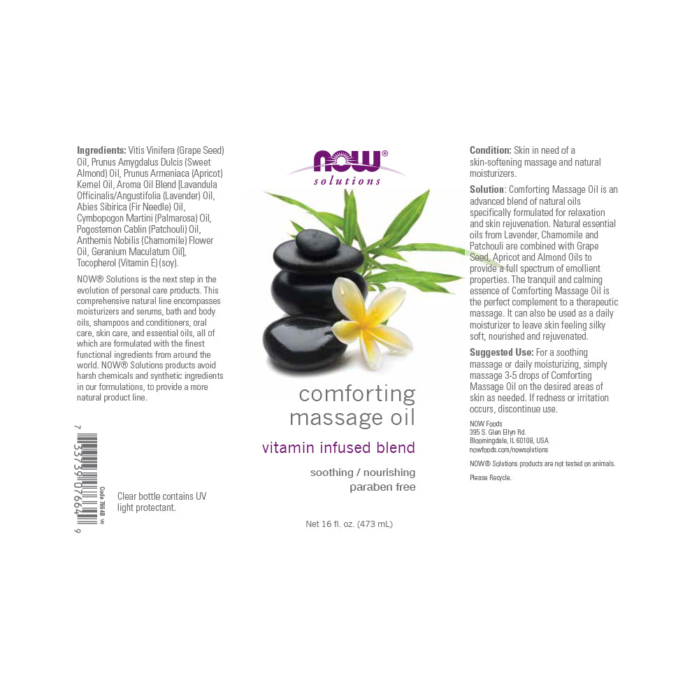 NOW Solutions, Comforting Massage Oil, Vitamin Infused Blend, Soothing and Nourishing, 16-Ounce (473 ml) - Bloom Concept