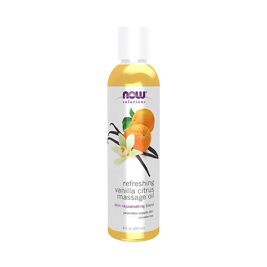 (Best by 08/24) NOW Solutions, Refreshing Vanilla Citrus Massage Oil, Skin Rejuvenating Blend, Supple Skin, 8-Ounce (237 ml) - Bloom Concept