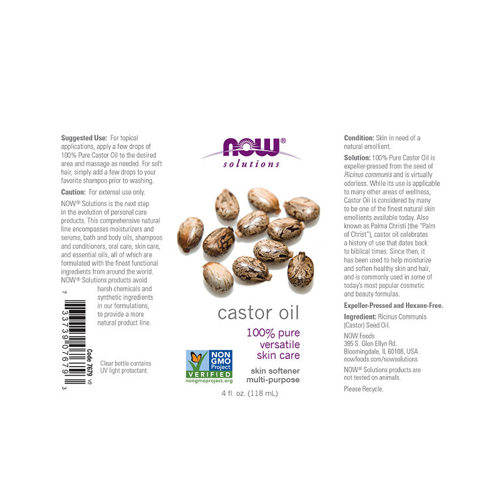 NOW Foods Castor Oil, 100% Pure Versatile Skin Care, Multi-Purpose Skin Softener, (118ml) - Bloom Concept