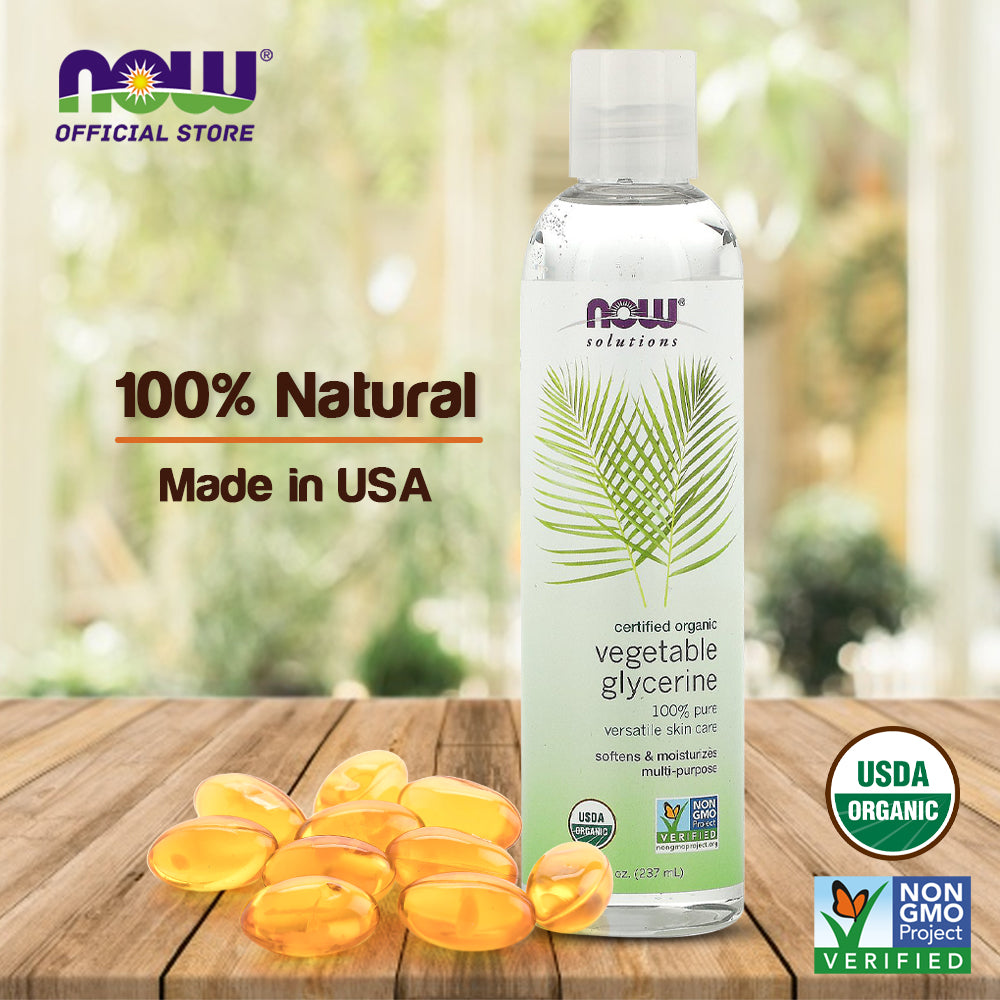 NOW Solutions, Organic Vegetable Glycerin Oil, 100% Pure, Softening and Moisturizing Multi-Purpose Skin Care, 8-Ounce (237ml) - Bloom Concept