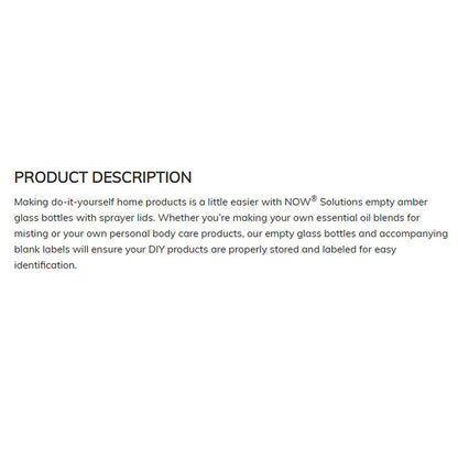 NOW Amber Glass Bottle Sprayer with Blank Label, For Custom Blends and DIY, 6x 2-Ounce Bottles (60ml) Essential oils NOW Foods USA