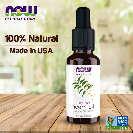 NOW Solutions, Neem Oil, 100% Pure, Made From Azadirachta Indica (Neem) Seed Oil, Natural Relief from Irritation and Other Skin Issues, 1 fl oz (30 ml) - Bloom Concept