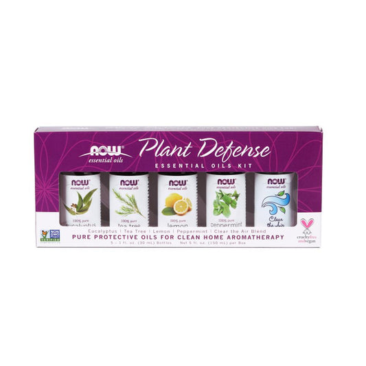 (Best by 08/24) NOW Plant Defense Essential Oils Kit, 5x30ml including: Eucalyptus, Tea Tree, Lemon, Peppermint and Clean the Air Essential Oils - Bloom Concept