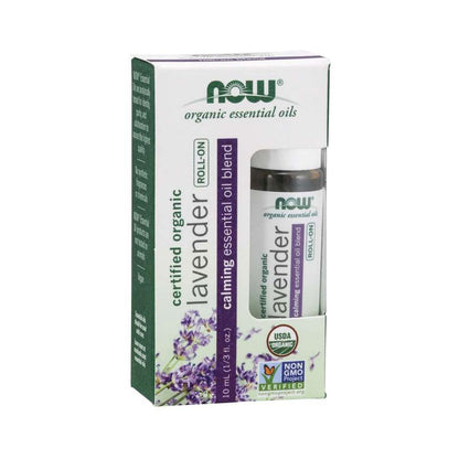 NOW Essential Oils, Lavender Roll-On, Certified Organic, Calming Blend, Steam Distilled, Topical Aromatherapy, 10-mL Essential oils NOW Foods USA