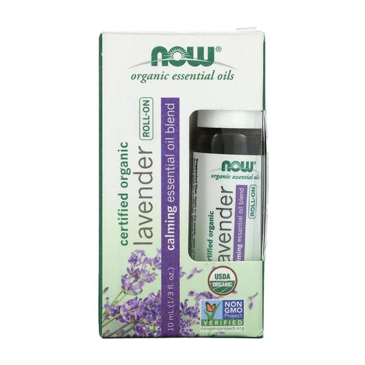 NOW Essential Oils, Lavender Roll-On, Certified Organic, Calming Blend, Steam Distilled, Topical Aromatherapy, 10-mL - Bloom Concept