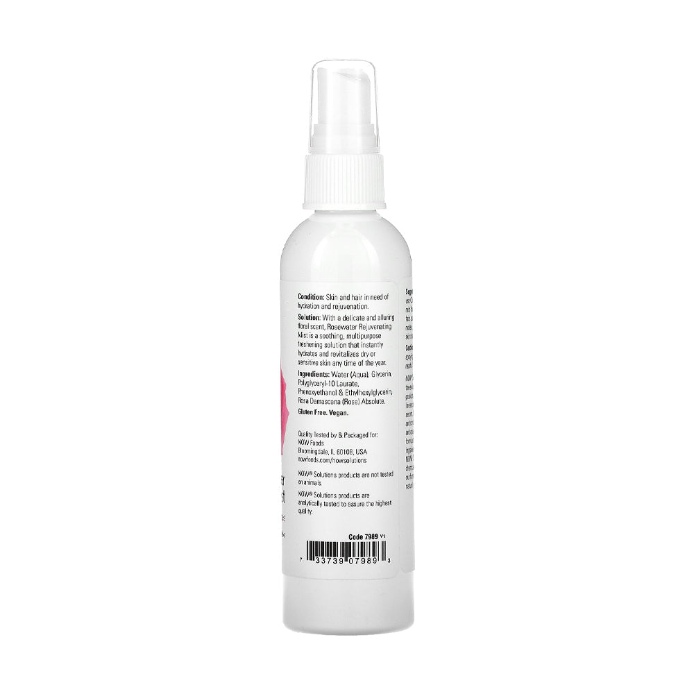 NOW Solutions Rosewater Rejuvenating Mist, Hydration and Rejuvenation Spray for All Skin and Hair Types, 4 fl oz (118 ml) - Bloom Concept