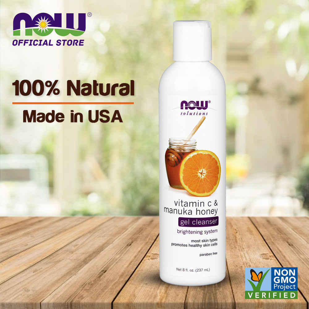NOW Solutions, Vitamin C and Manuka Honey Gel Cleanser, Brightening System, Promotes Healthy-Looking Skin,, 8 fl oz (237 ml) - Bloom Concept