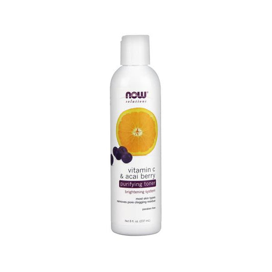 NOW Solutions, Vitamin C and Acai Berry Purifying Toner, Brightening System, Removes Pore-Clogging Residue, 8 fl oz (237 ml) - Bloom Concept