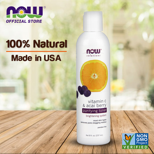 NOW Solutions, Vitamin C and Acai Berry Purifying Toner, Brightening System, Removes Pore-Clogging Residue, 8 fl oz (237 ml) - Bloom Concept