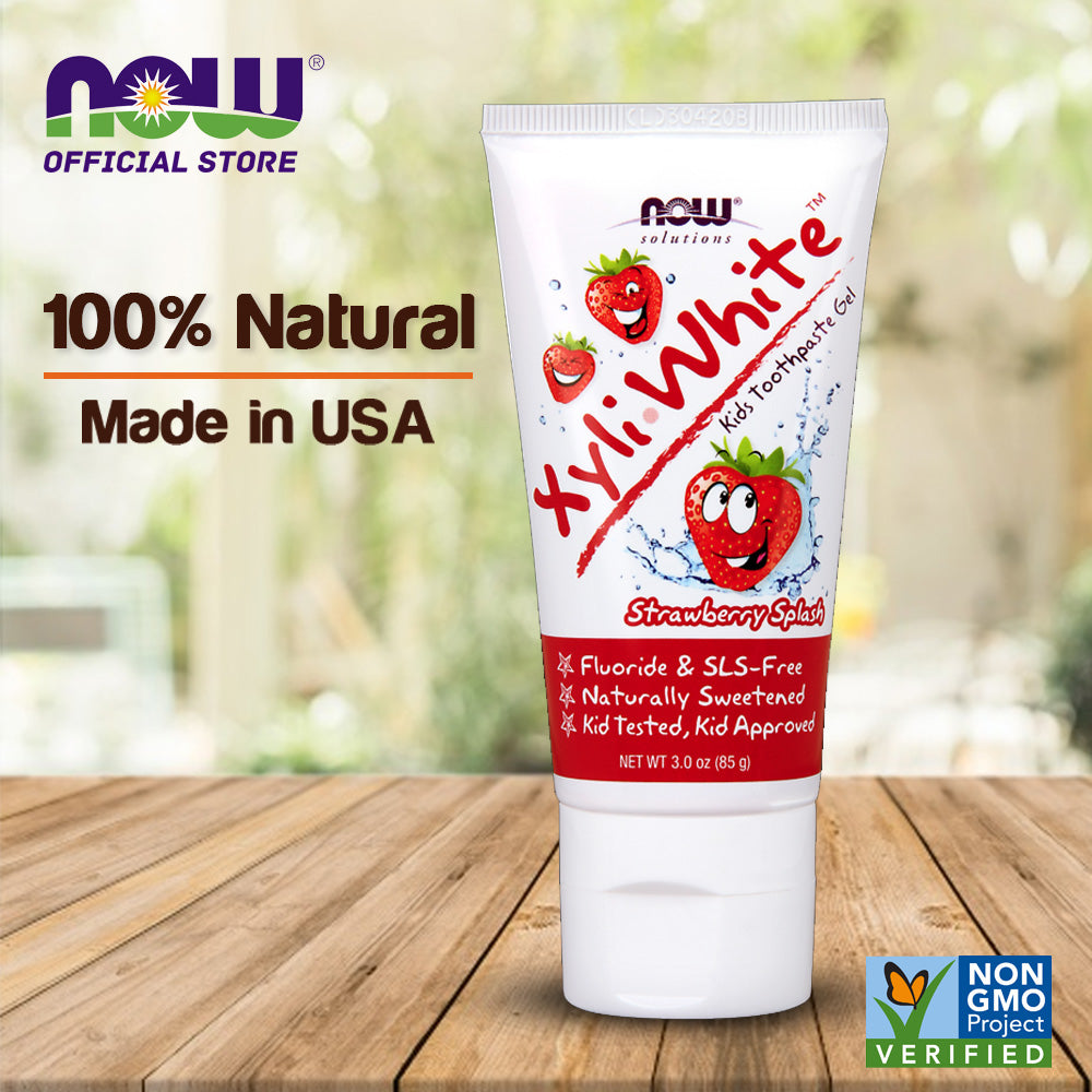 NOW Solutions, Xyliwhite™ Toothpaste Gel for Kids, Strawberry Splash Flavor, Kid Approved! 3-Ounce, packaging may varyy (85 g) - Bloom Concept