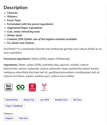 NOW Solutions, Xyliwhite Toothpaste Gel, Neem and Tea Tree, Cleanses and Whitens, Clean and Fresh Taste, 6.4-Ounce (181 g) Personal Care NOW Foods USA