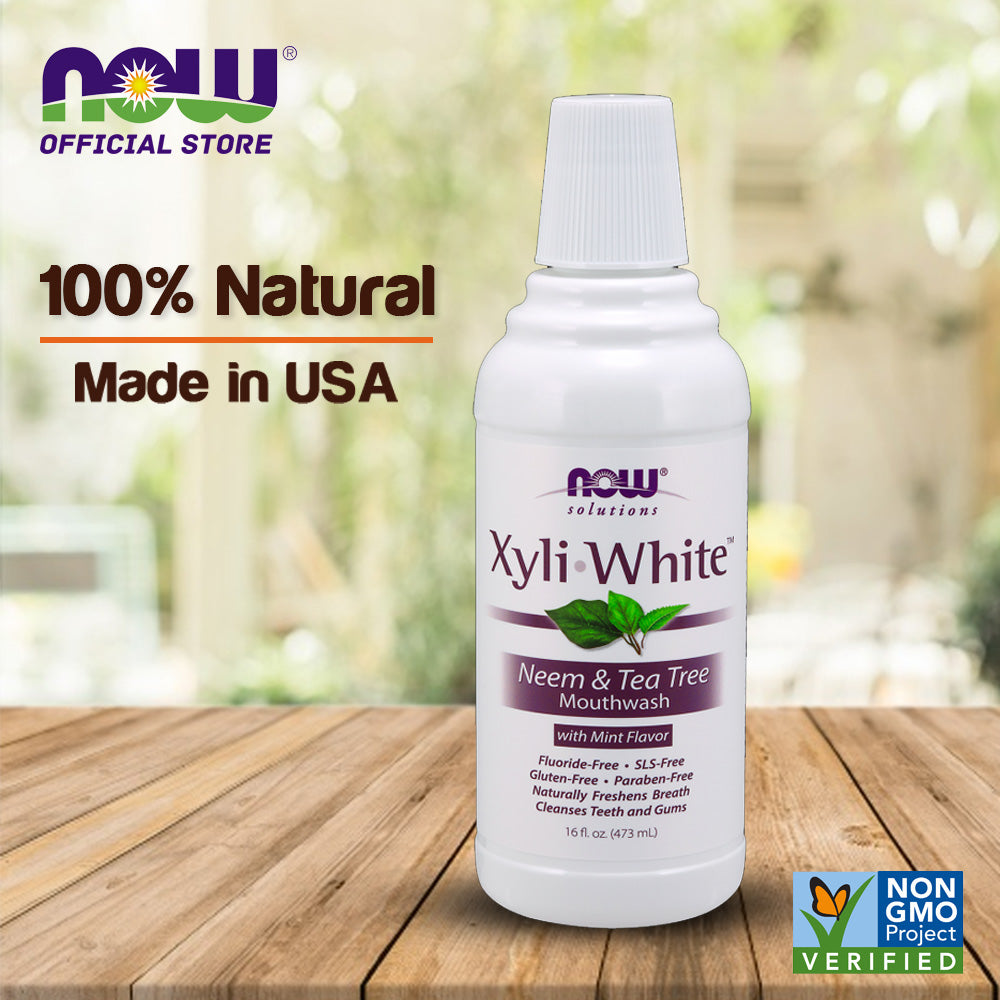 NOW Solutions, Xyliwhite™ Mouthwash, Neem and Tea Tree Flavor, Naturally Freshens Breath, Cleanses Teeth and Gums, 16-Ounce (473ml) - Bloom Concept