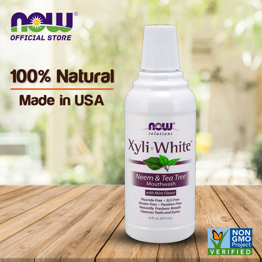 NOW Solutions, Xyliwhite™ Mouthwash, Neem and Tea Tree Flavor, Naturally Freshens Breath, Cleanses Teeth and Gums, 16-Ounce (473ml)--Best by 10/23 - Bloom Concept