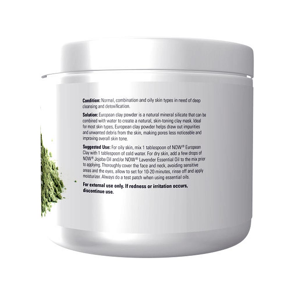 NOW Solutions, European Clay Powder, Pure Powder for a Detox Facial Cleansing Mask, 6-Ounce (170 g) - Bloom Concept