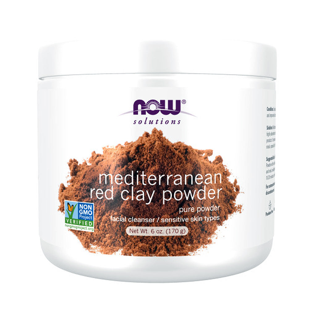 NOW Solutions, Mediterranean Red Clay Powder, Pure Powder for Sensitive Skin Facial Mask, 6-Ounce (170 g) - Bloom Concept