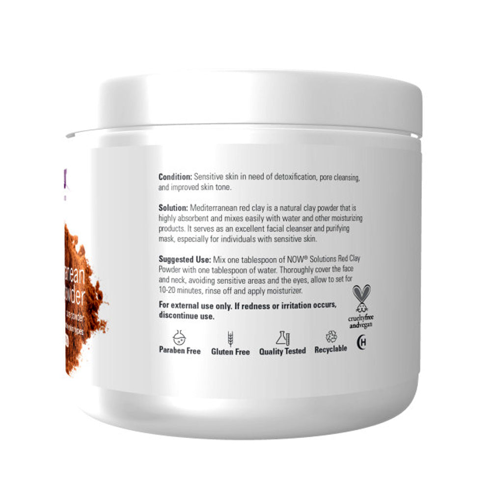 NOW Solutions, Mediterranean Red Clay Powder, Pure Powder for Sensitive Skin Facial Mask, 6-Ounce (170 g) - Bloom Concept
