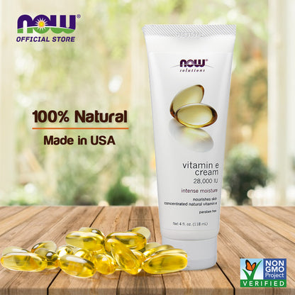 NOW Solutions, Vitamin E Cream 28,000 IU, Intense Moisture, Concentrated Vitamin E, 4-Ounce (118 ml) Personal Care NOW Foods USA