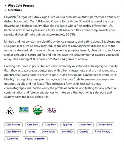 NOW Foods, Extra Virgin Olive Oil, Cold-Pressed and Unrefined, Full-Bodied, High-Quality EVOO, 16.9-Ounce (500ml) Natural Foods NOW Foods USA