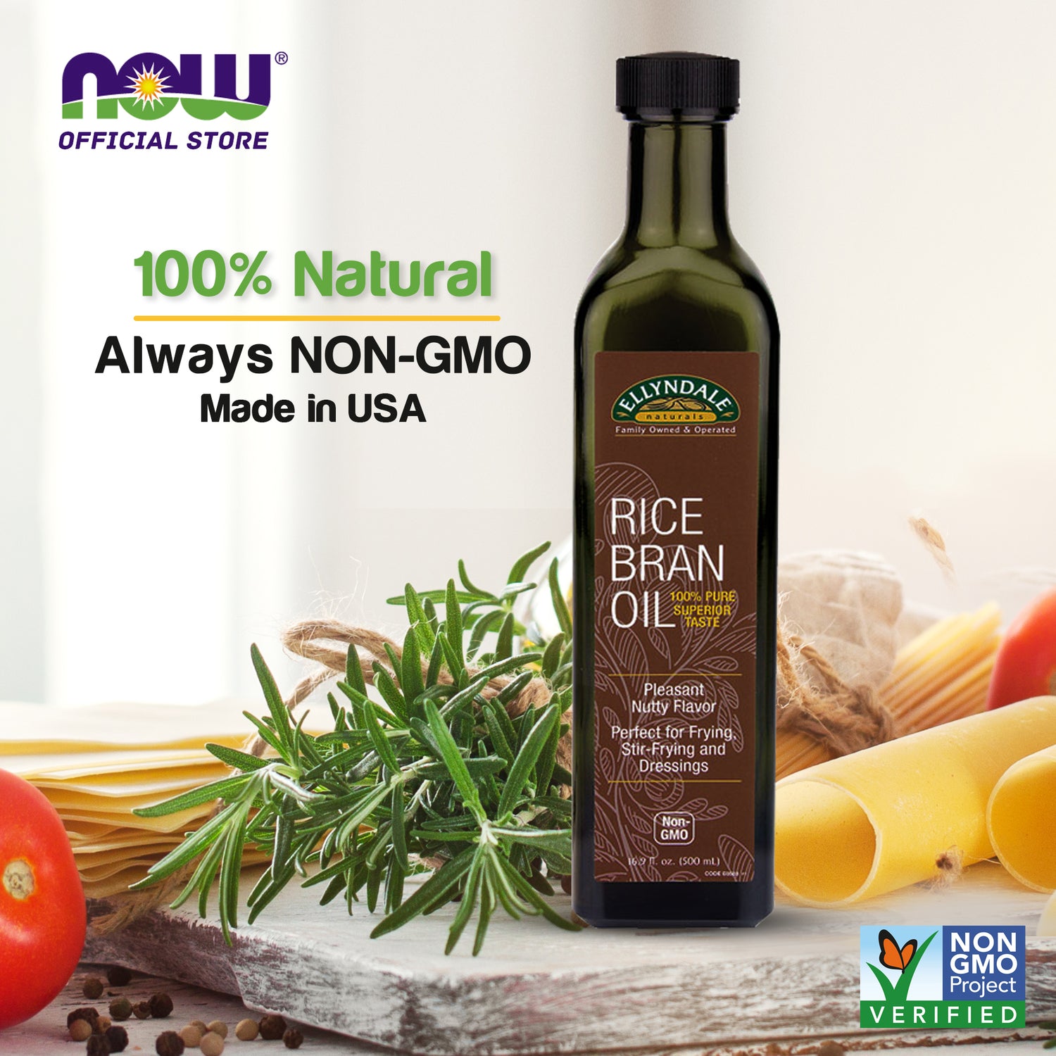 NOW Foods, Rice Bran Oil, 100% Pure for Superior Taste, Pleasant Nutty Flavor,  Certified Non-GMO, 16.9-Ounce (500ml) - Bloom Concept
