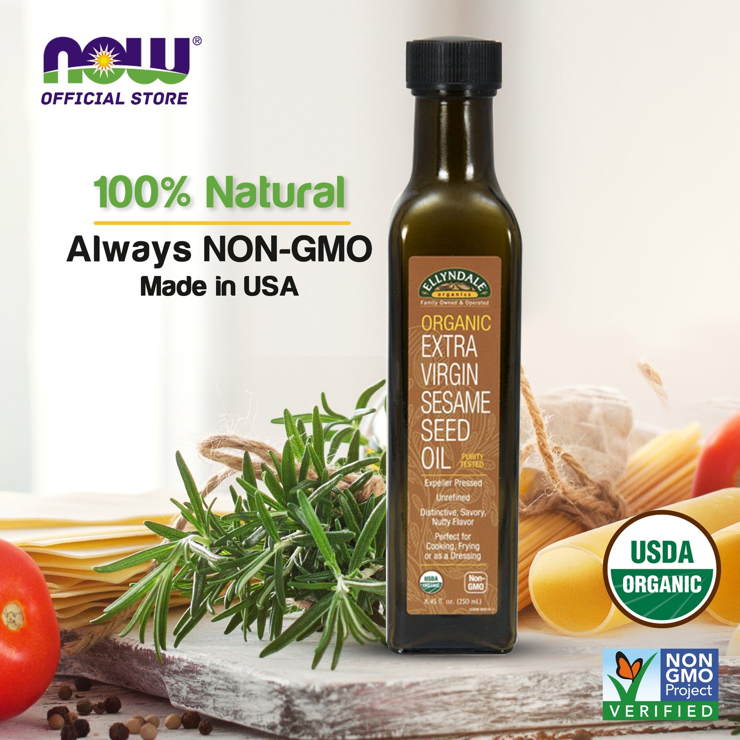 (Best by 08/24) NOW Foods, Certified Organic Extra Virgin Sesame Seed Oil, 8.45-Ounce (250ml) - Bloom Concept