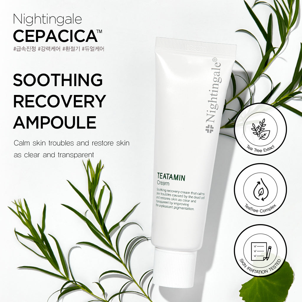 NIGHTINGALE Teatamin Facial Cream - Soothing and Moisturizing Daily Skincare for Pigmentation and Redness, with Tea Tree and Vitamin, 50ml (1.69 fl. Oz.) - Bloom Concept