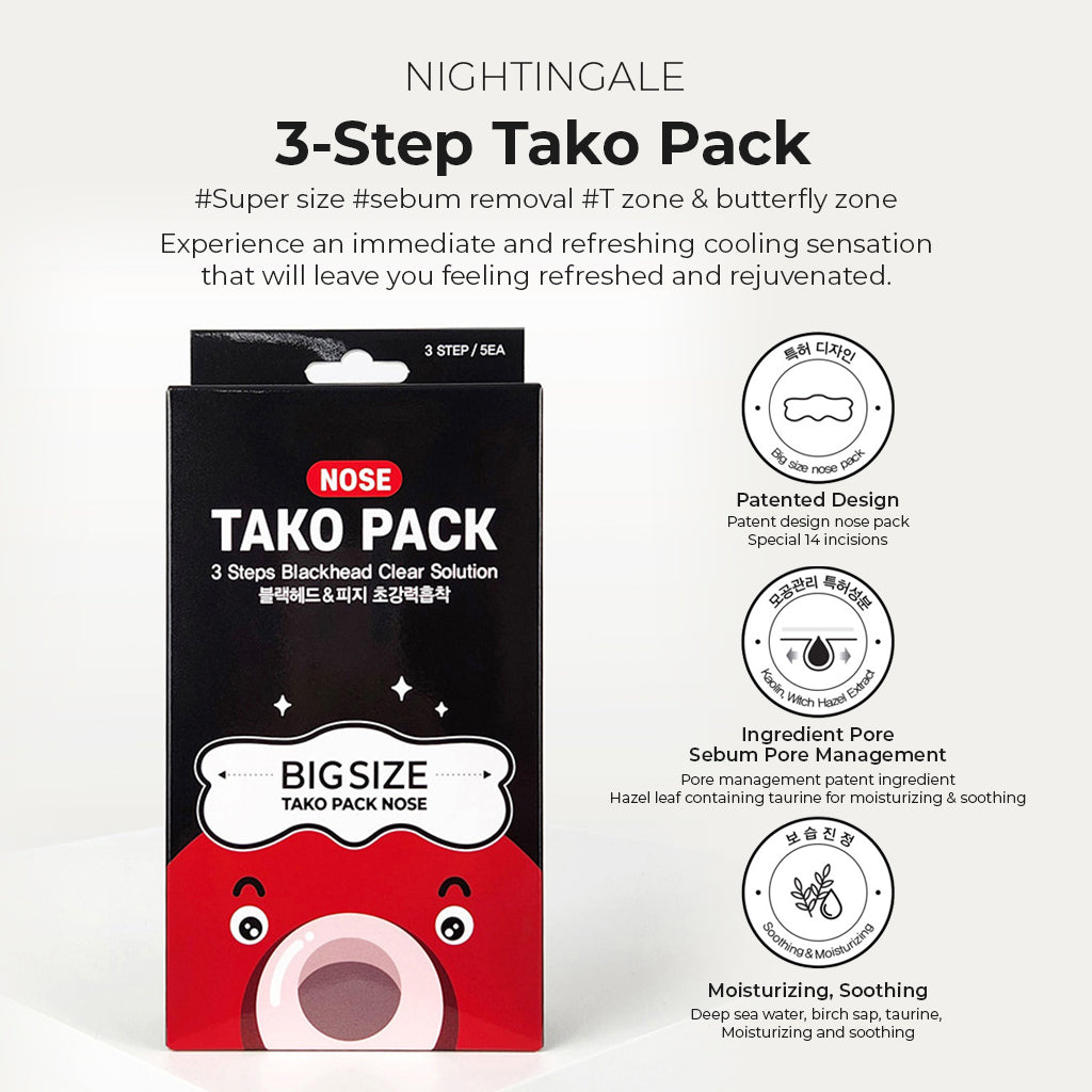 NIGHTINGALE Tako Pack - 3-Step Blackhead & Whiteheads Clear Solution for Nose and Forehead (3 Sets of 3) - Bloom Concept