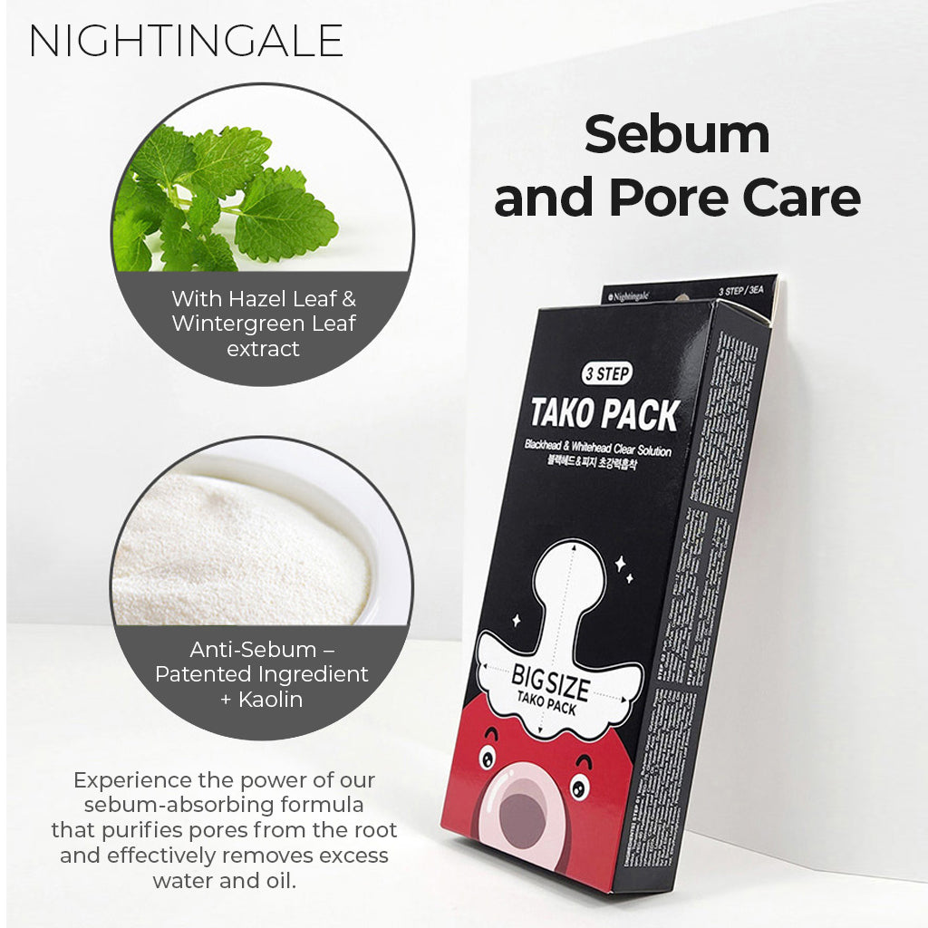 NIGHTINGALE Tako Pack - 3-Step Blackhead & Whiteheads Clear Solution for Nose and Forehead (3 Sets of 3) - Bloom Concept