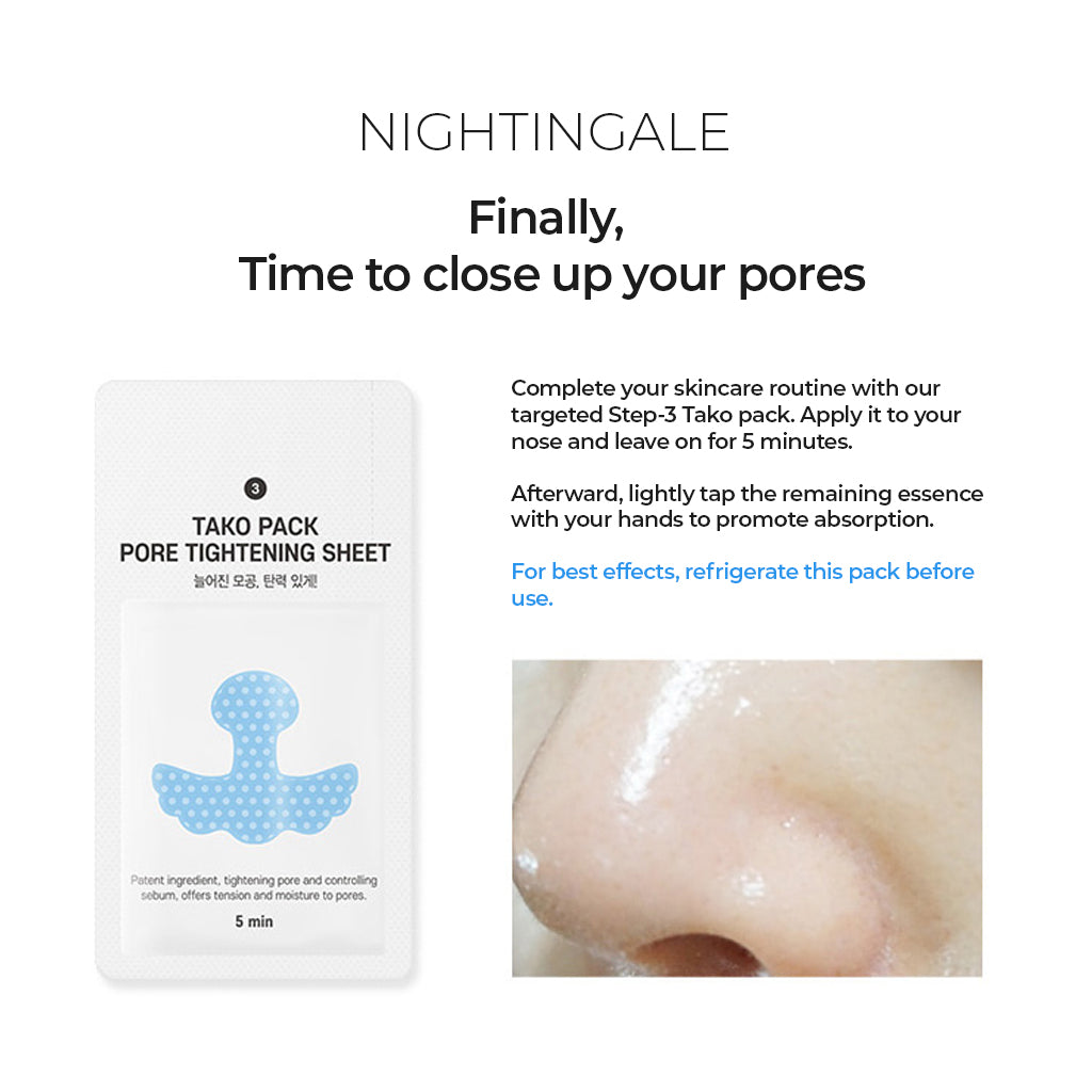 NIGHTINGALE Tako Pack - 3-Step Blackhead & Whiteheads Clear Solution for Nose and Forehead (3 Sets of 3) - Bloom Concept
