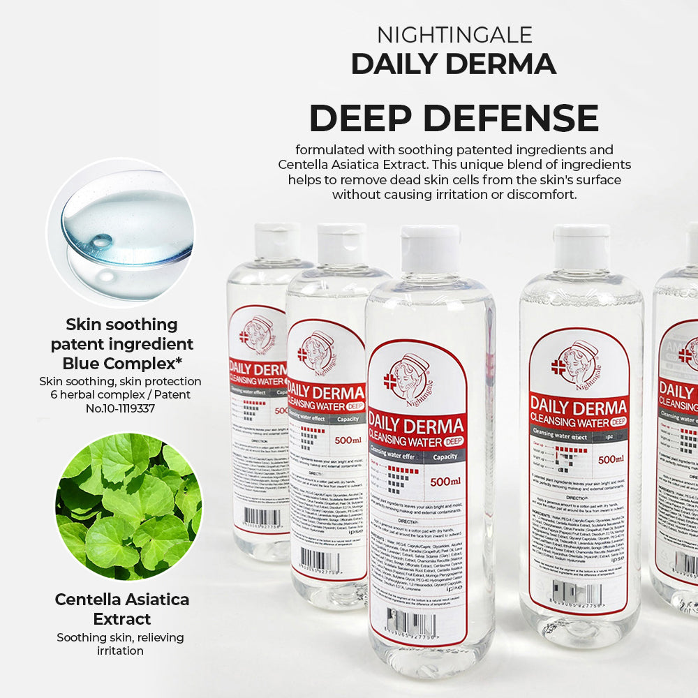 Nightingale Daily Derma Cleansing Water with 40 cotton pads set - Mild Acidic Hypoallergenic Cleansing Water 500ml - Bloom Concept