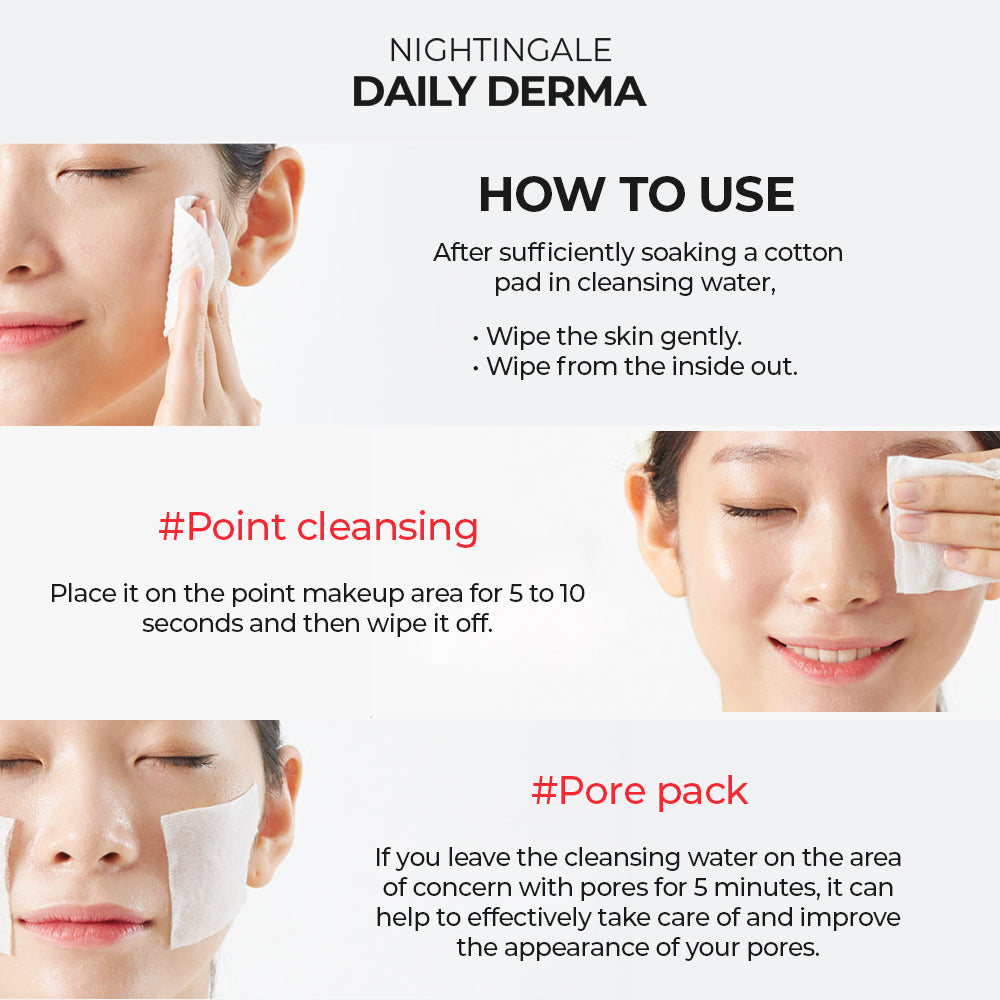 Nightingale Daily Derma Cleansing Water Deep 500ml (with 40 cotton pads set) - Mild Acidic Hypoallergenic - Bloom Concept