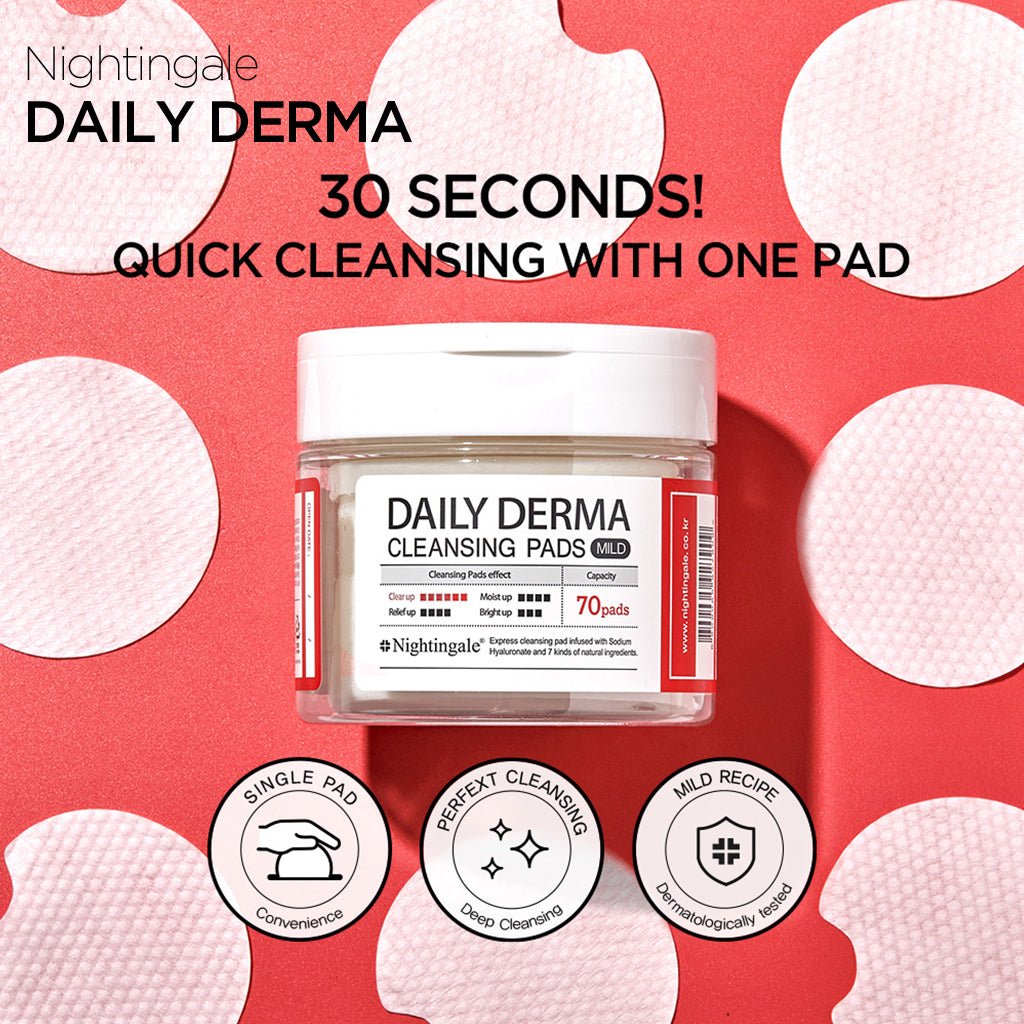 Gentle Daily Derma Cleansing Pads by Nightingale - Mild, Easy Makeup Remover for Sensitive Skin - Korean Skincare Cosmetics (70 pads/10 pads)l) - Bloom Concept