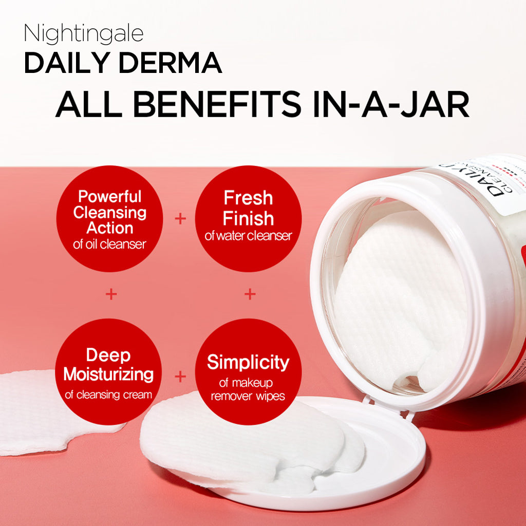 Gentle Daily Derma Cleansing Pads by Nightingale - Mild, Easy Makeup Remover for Sensitive Skin - Korean Skincare Cosmetics (70 pads/10 pads)l) - Bloom Concept