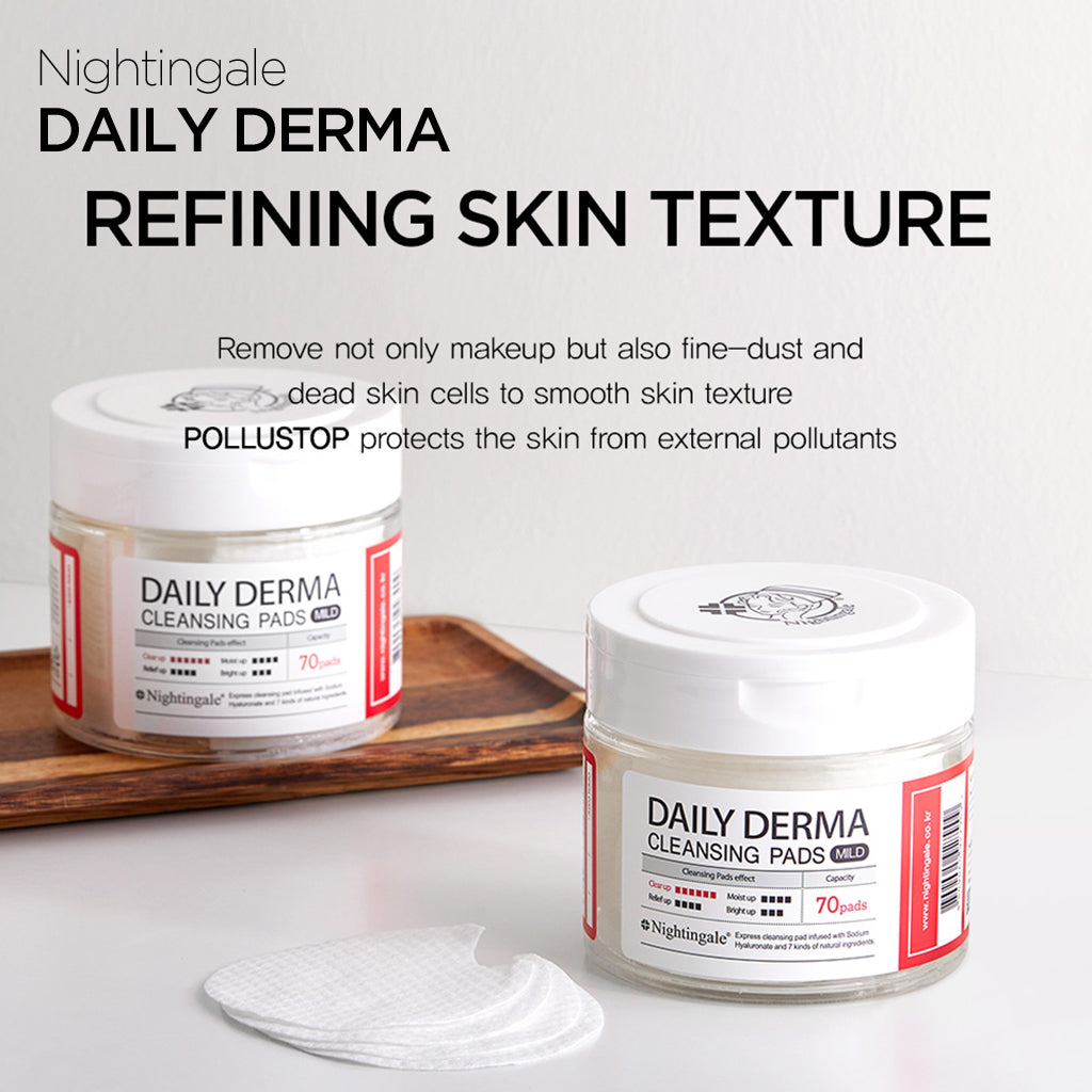 Gentle Daily Derma Cleansing Pads by Nightingale - Mild, Easy Makeup Remover for Sensitive Skin - Korean Skincare Cosmetics (70 pads/10 pads)l) - Bloom Concept