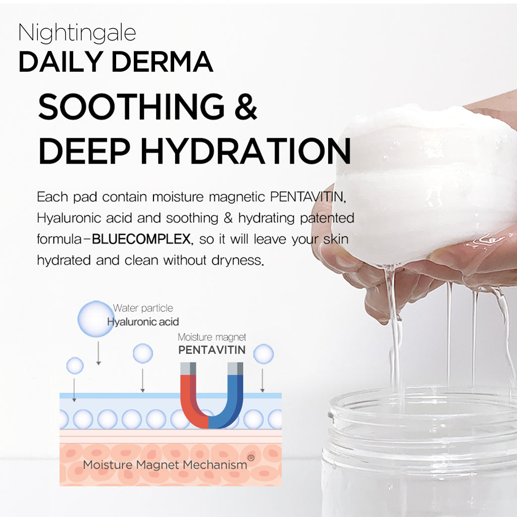 Gentle Daily Derma Cleansing Pads by Nightingale - Mild, Easy Makeup Remover for Sensitive Skin - Korean Skincare Cosmetics (70 pads/10 pads)l) - Bloom Concept