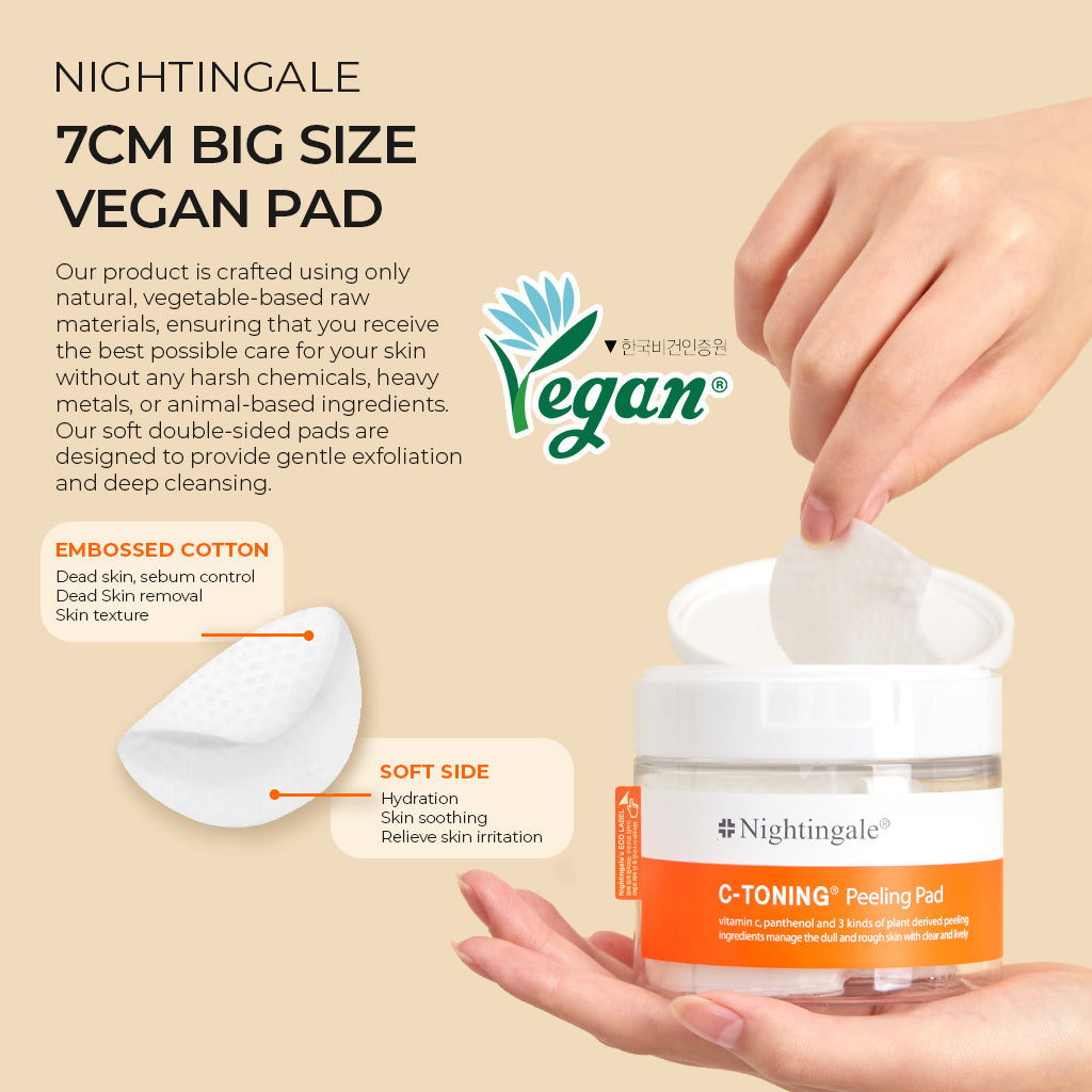 Nightingale C Toning Peeling Pad - Korean Skincare Exfoliating Cotton Rounds for Face with Vitamin C, AHA, BHA, PHA, Witch Hazel, Hyaluronic Acid - Brighten, Smooth, and Exfoliate Your Skin! 60 Count/155m - Bloom Concept