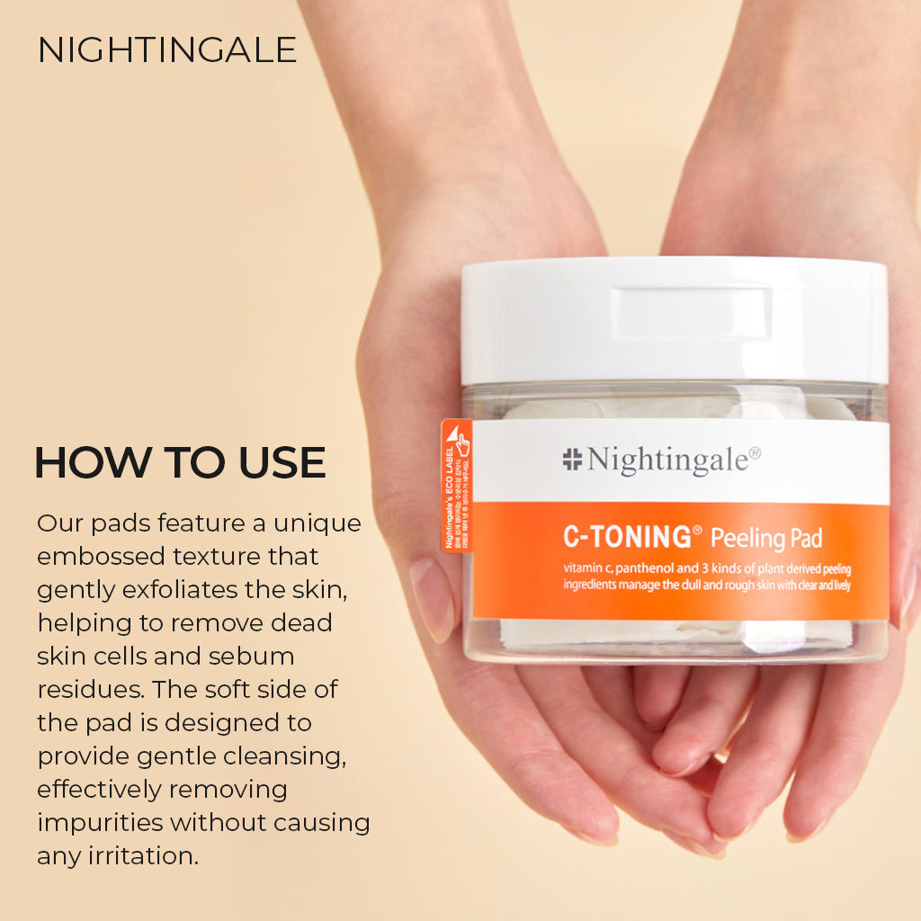 Nightingale C Toning Peeling Pad - Korean Skincare Exfoliating Cotton Rounds for Face with Vitamin C, AHA, BHA, PHA, Witch Hazel, Hyaluronic Acid - Brighten, Smooth, and Exfoliate Your Skin! 60 Count/155m - Bloom Concept