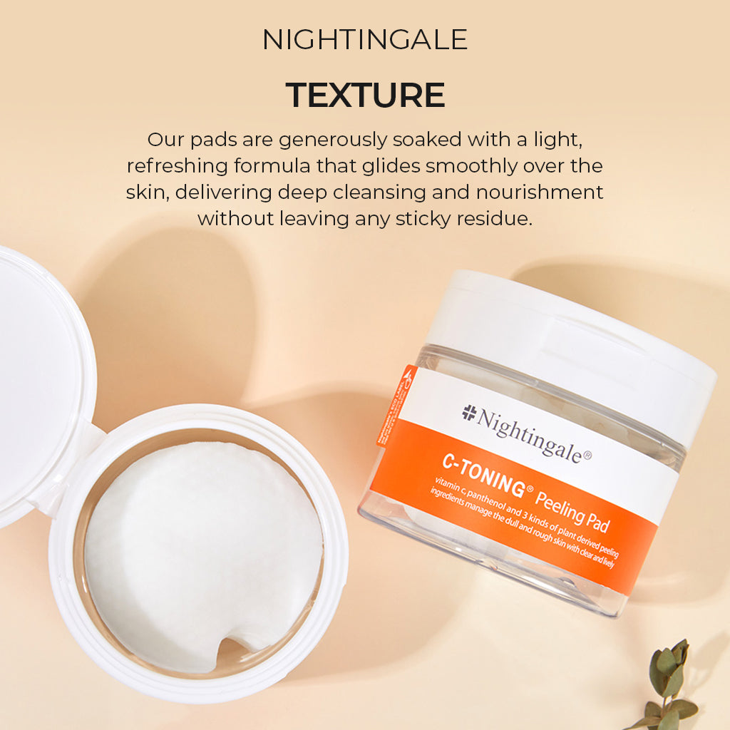 Nightingale C Toning Peeling Pad - Korean Skincare Exfoliating Cotton Rounds for Face with Vitamin C, AHA, BHA, PHA, Witch Hazel, Hyaluronic Acid - Brighten, Smooth, and Exfoliate Your Skin! 60 Count/155m - Bloom Concept