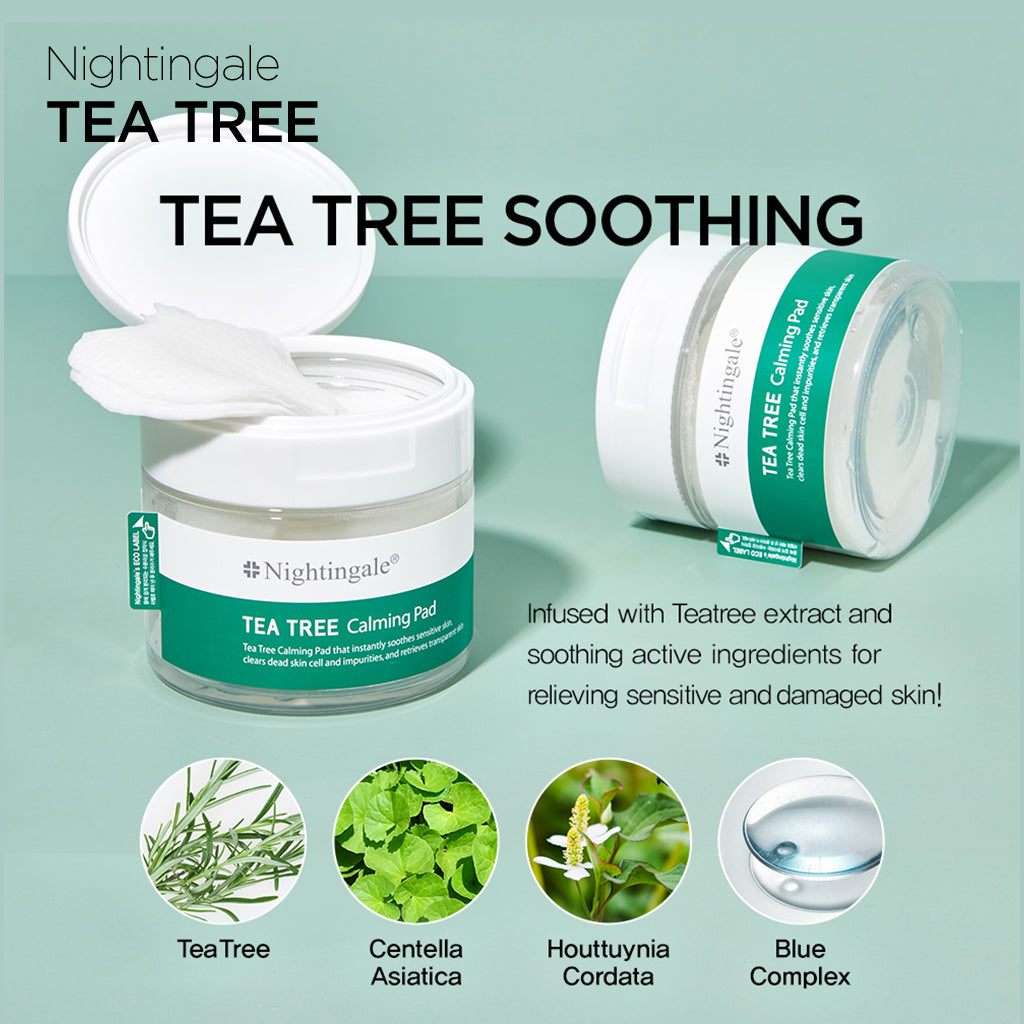 NIGHTINGALE Tea Tree Calming Pad - Gentle Soothing and Calming Solution for Your Skin (60 Pads) - Bloom Concept